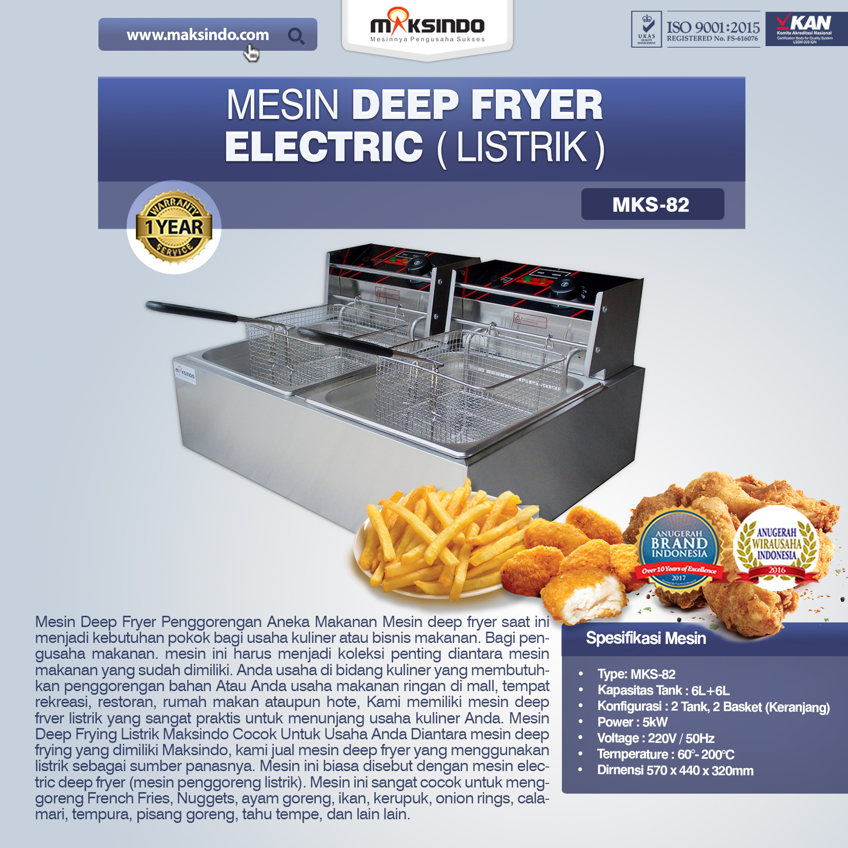 Jual Mesin Electric Deep Fryer MKS82 di Medan Toko Mesin Maksindo Medan Toko Mesin Maksindo