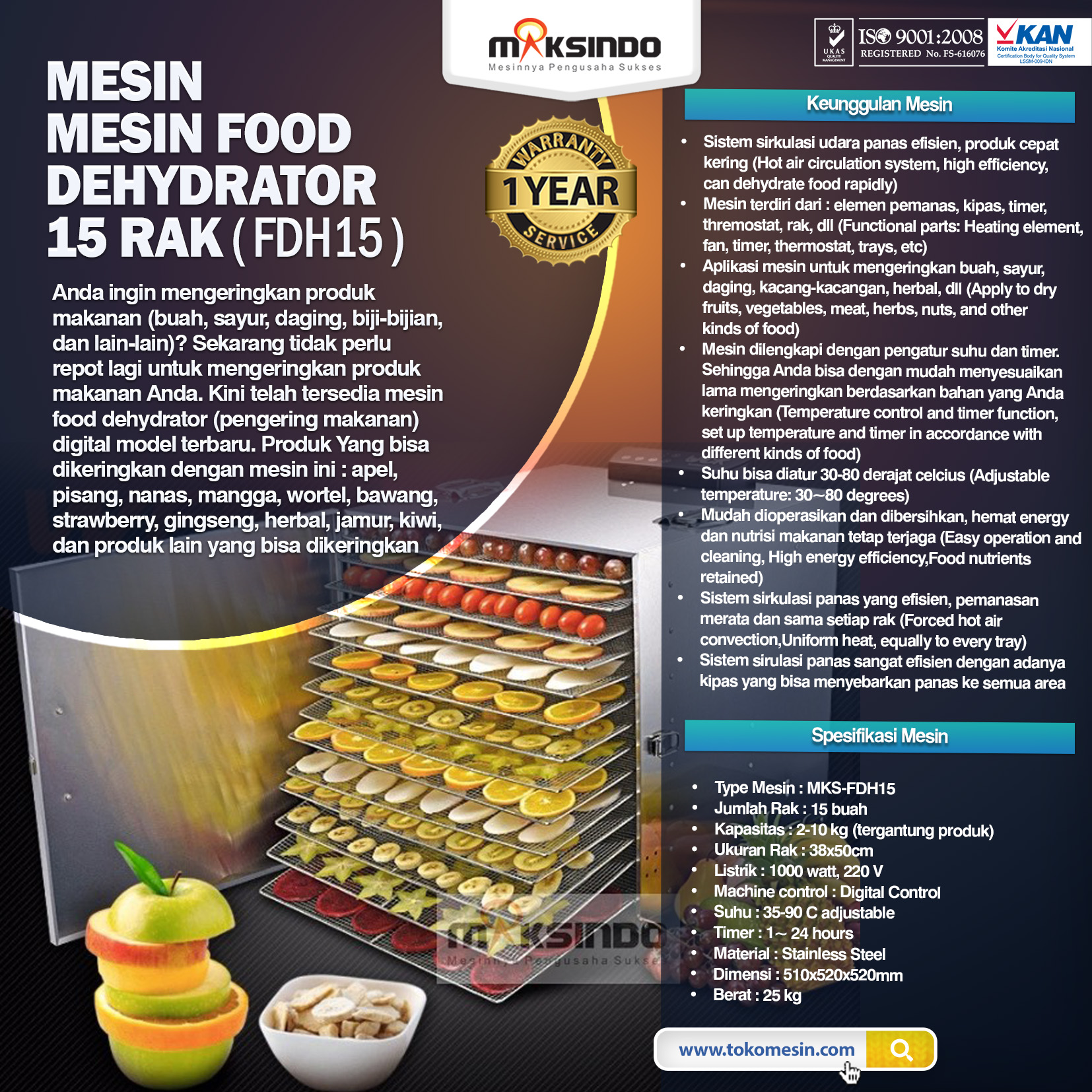  Jual  Mesin Food Dehydrator 15 Rak  FDH15 di  Medan  Toko 